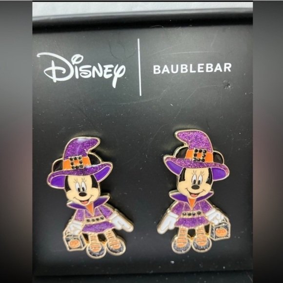 DISNEY Halloween Minnie Mouse Happy Witch Wizard Enamel Earrings NEW in Box NWT - Picture 1 of 2
